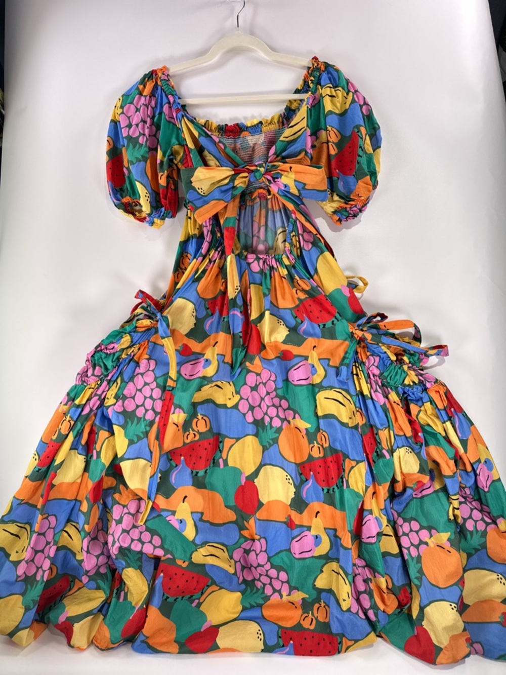 Farm Rio Fruit Print Smocked Cutout Maxi Dress M Multi - Picture 4 of 10